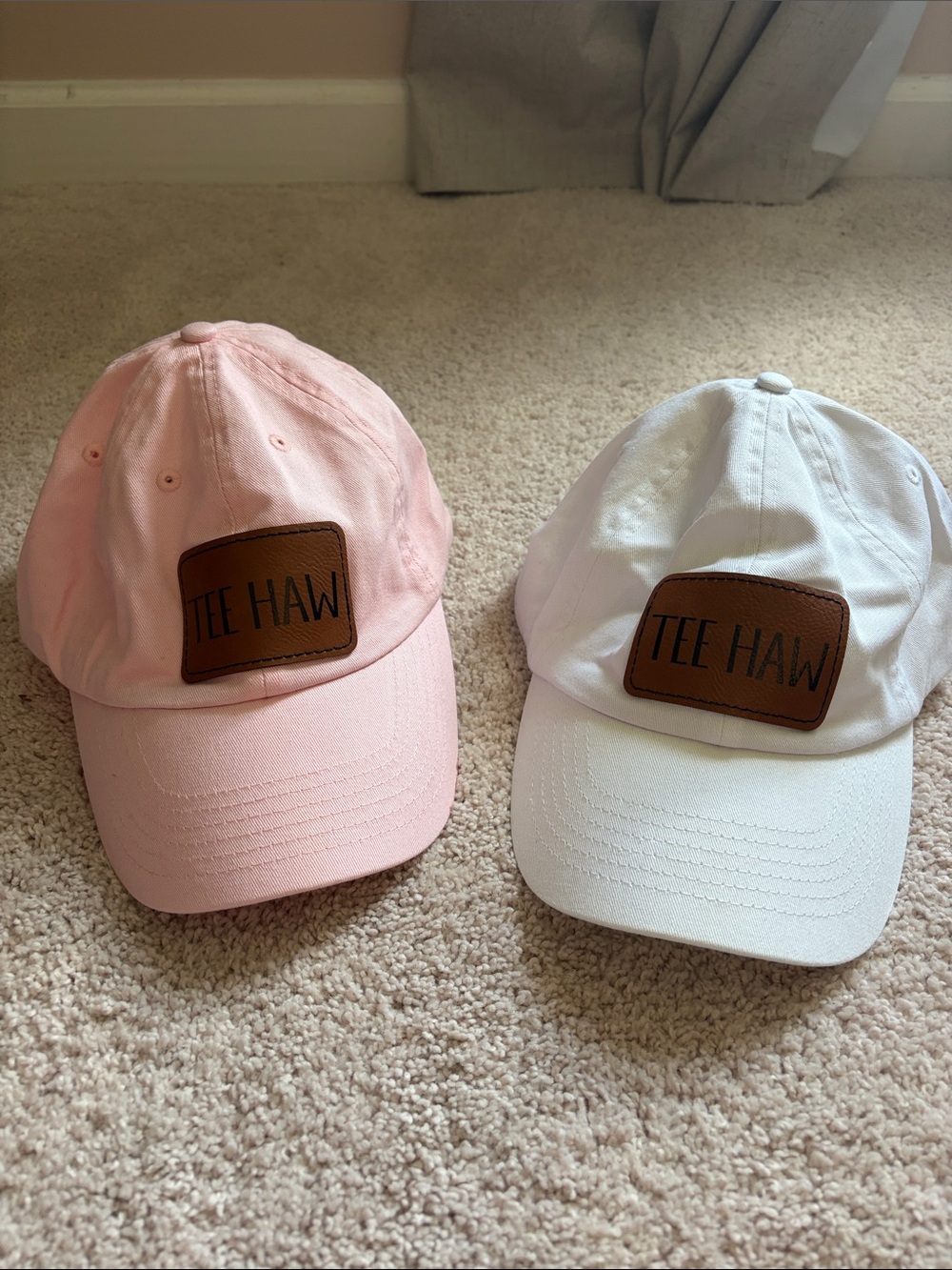 Pink and white matching tee haw golf hats for women